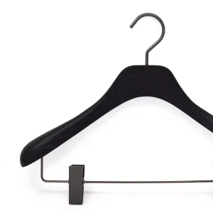6 cintres en frêne pour veste et tailleur – coloris noir, bois brossé (largeur 38 cm-épaulé 4,5 cm)